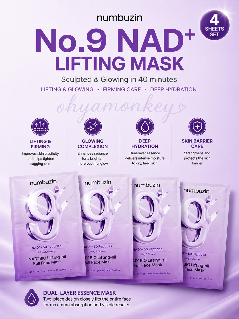 Numbuzin No.9 NAD+ Lifting Mask - 4 Sheets